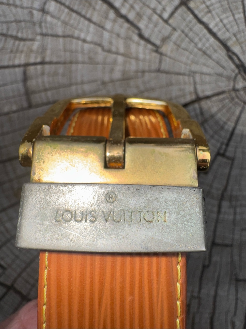 Louis Vuitton Orange Epi Leather Belt with Gold-Tone Buckle